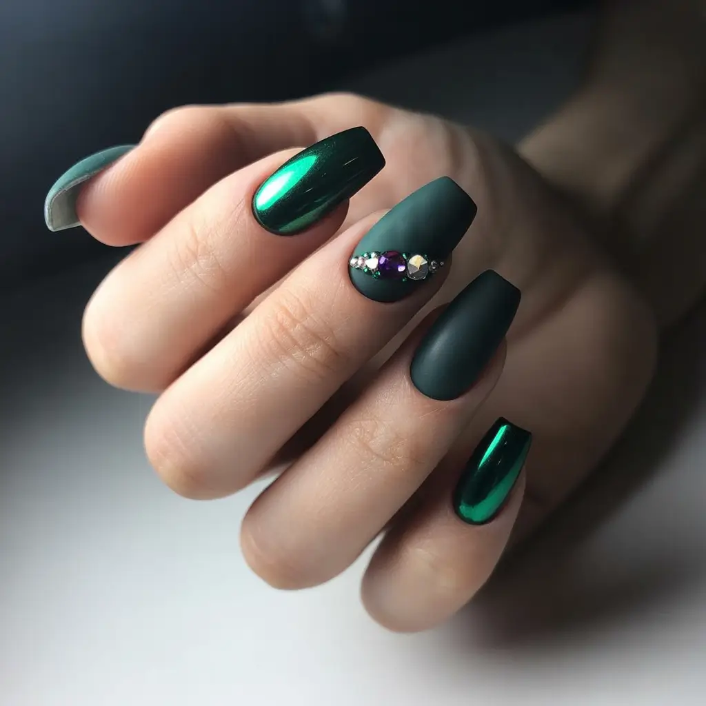 23 elegant colorful spring nails 2026 Emerald Drama for Moody Spring Evenings