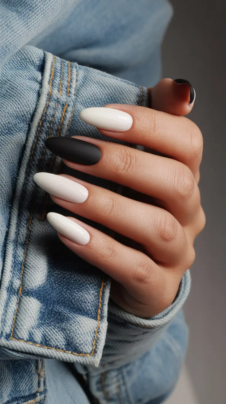 23 elegant colorful spring nails 2026 Graphic Black and White Contrast for Modern Minimal Energy