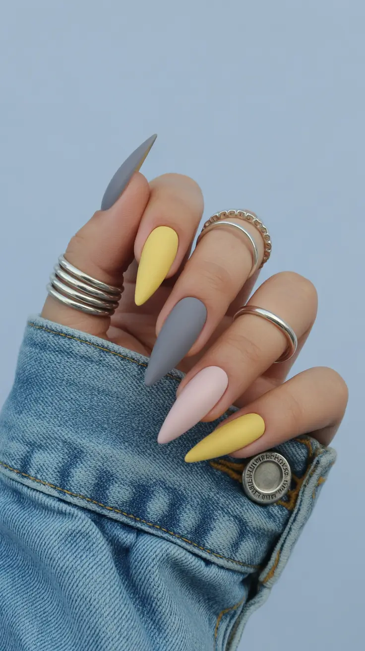 23 elegant colorful spring nails 2026 Playful Pastel Color Blocking for Spring Optimism