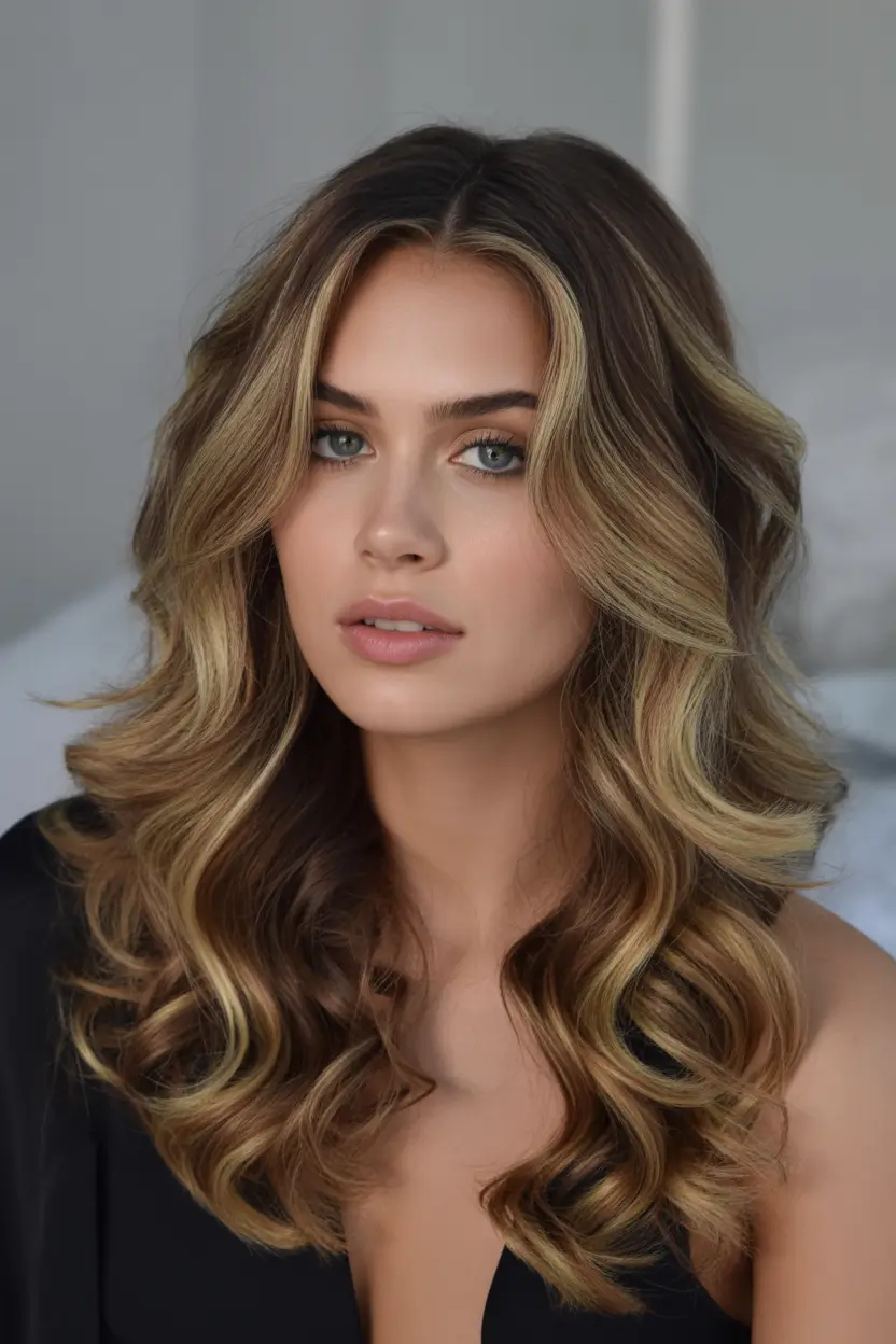 spring balayage hair color Golden Face-Framing Balayage With Classic Brunette Dimension