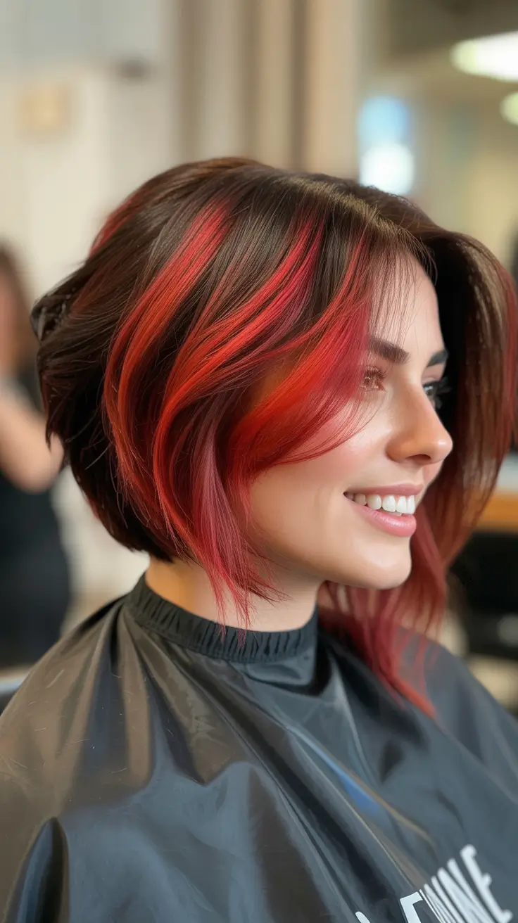spring balayage hair color Bold Red Accent Bob With Modern Spring Energy