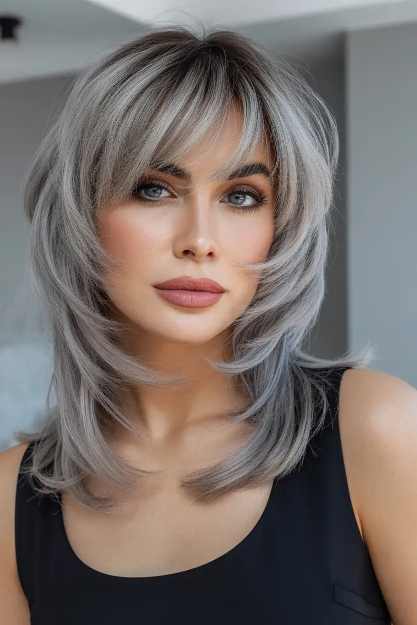 spring blonde hair color Silver Blonde Feathered Layers with Modern Volume