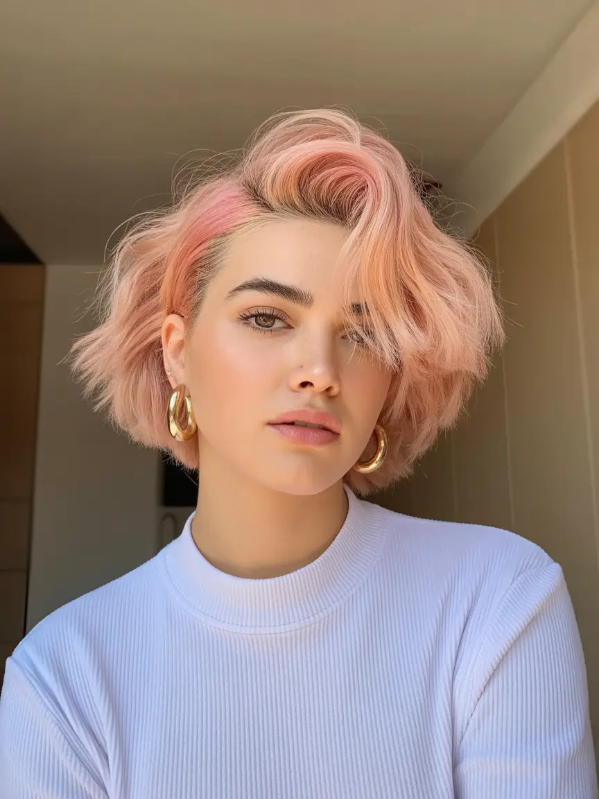 spring blonde hair color Textured Peach Blonde Crop with Modern Volume