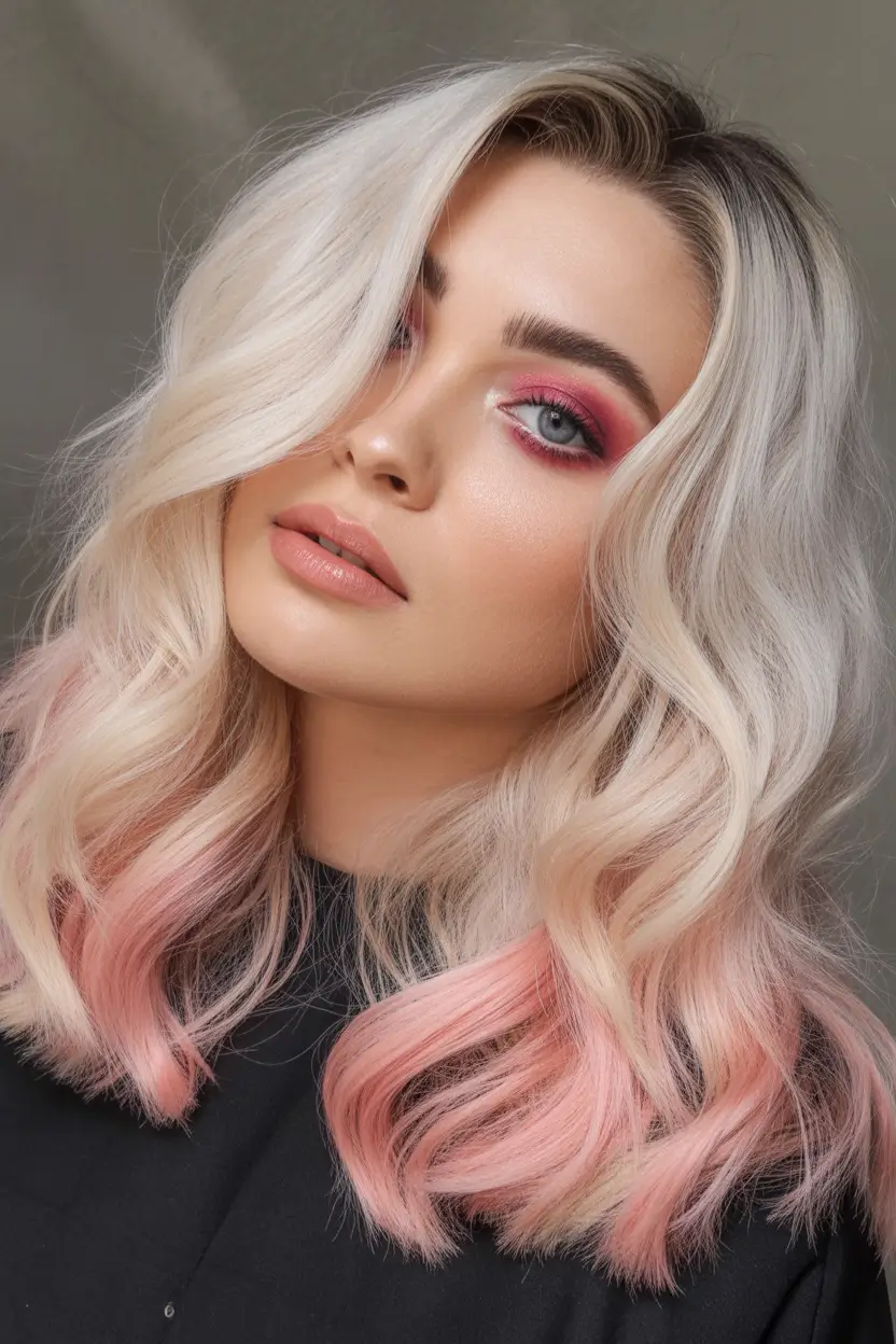 spring blonde hair color Soft Blonde Waves with Blush-Toned Ends