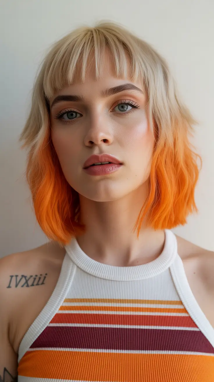 spring blonde hair color Blonde Bob with Bright Sunset-Tinted Ends