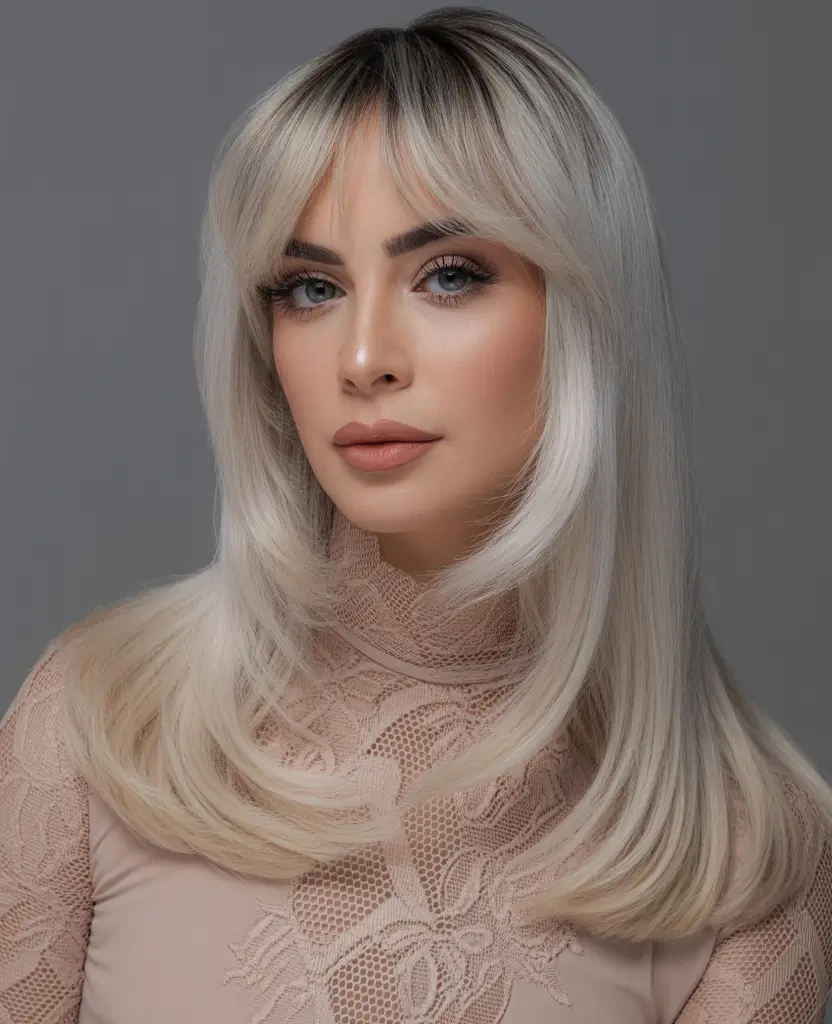 spring blonde hair color Feathered Cream Blonde Layers with Soft Curtain Fringe