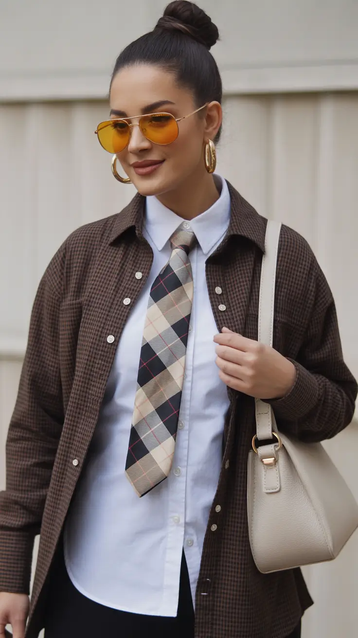 25 elegant spring business casual outfits 2026 The Plaid Shirt + Tie Styling Trick That Feels Preppy but Trendy