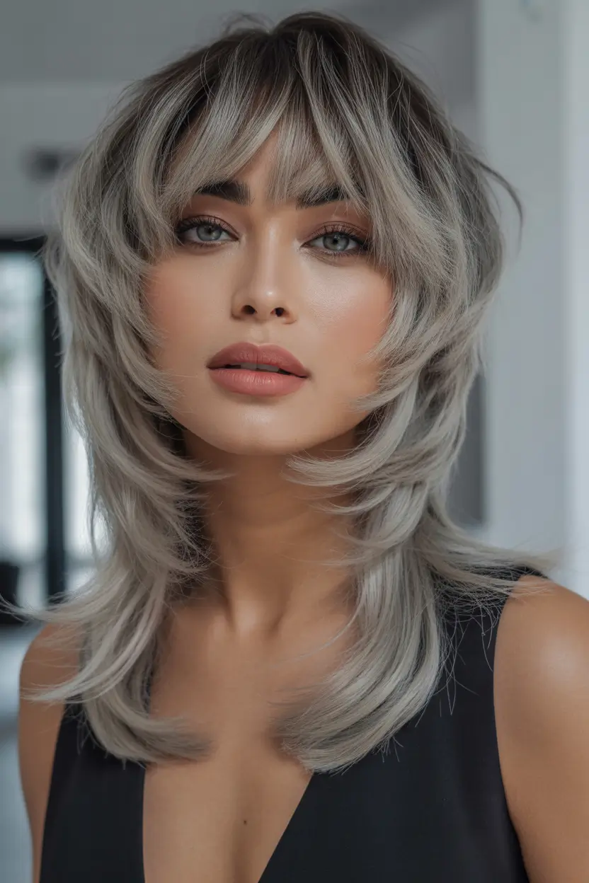 spring haircuts 2026 Feathered Medium Layers With Airy Bangs