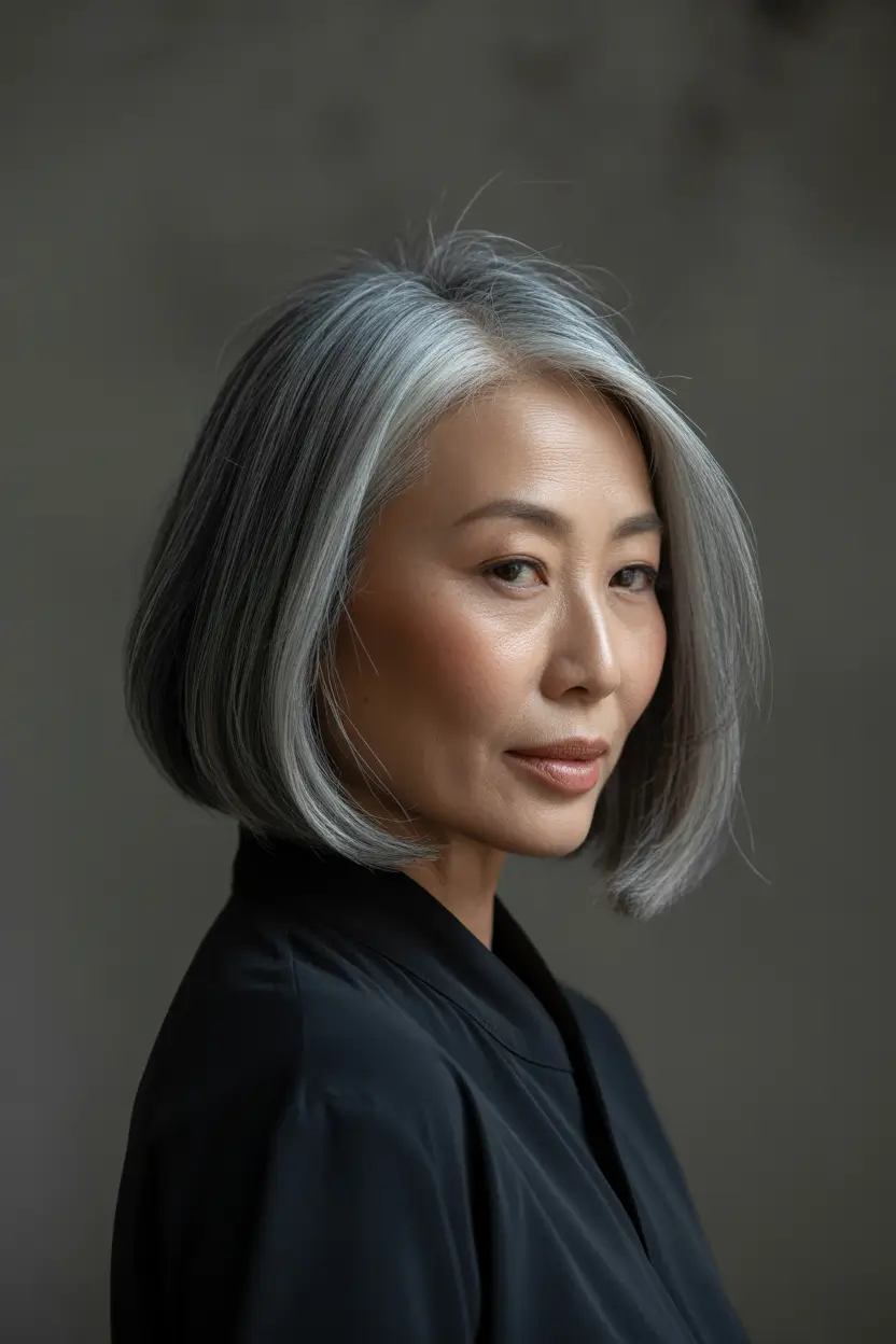 spring haircuts 2026 Sleek Silver Bob With Timeless Elegance