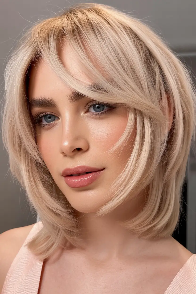 spring haircuts 2026 Soft Feathered Bob With Warm Blonde Glow