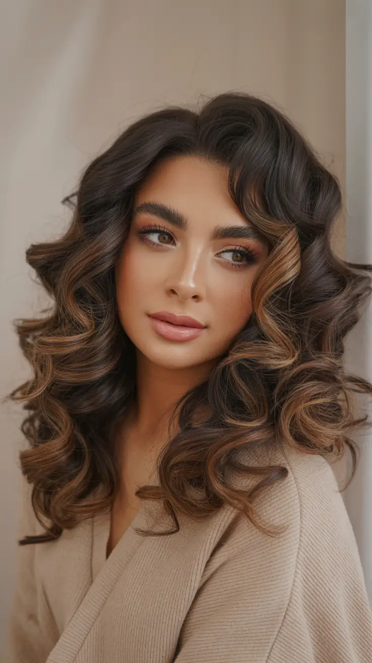 spring haircuts 2026 Glossy Espresso Waves With Modern Volume