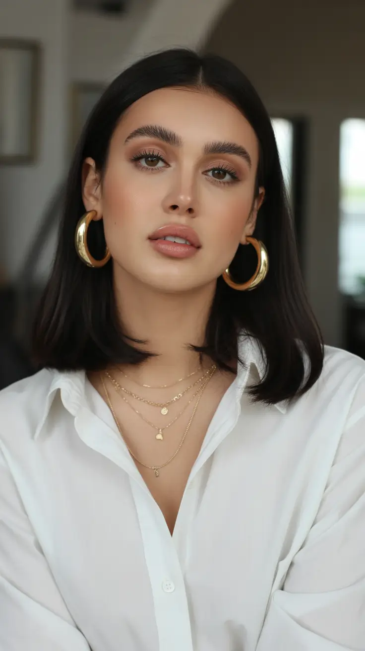 spring haircuts 2026 Minimalist Shoulder-Length Sleek Cut With Center Part