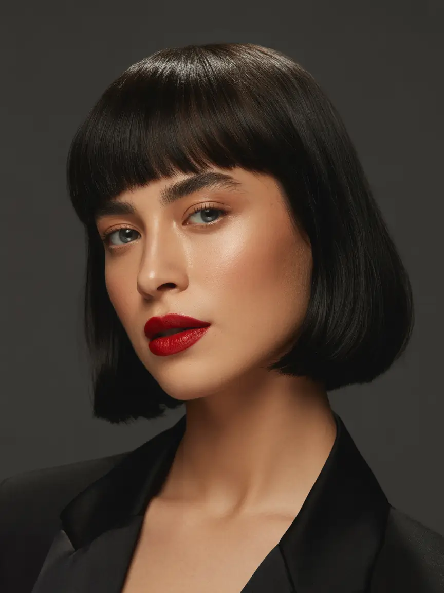 spring haircuts 2026 Sharp Classic Bob With Micro Fringe Confidence