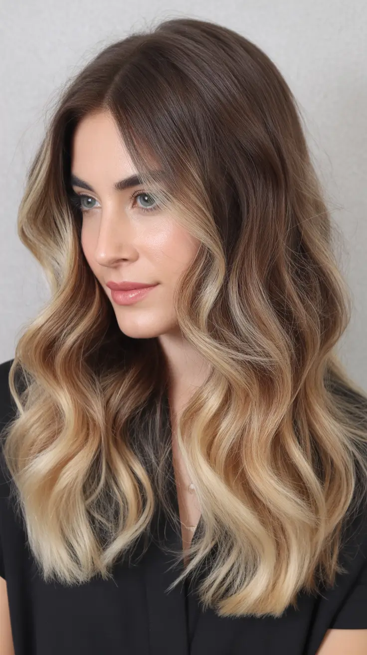 spring haircuts 2026 Sunlit Balayage Waves for Effortless Dimension