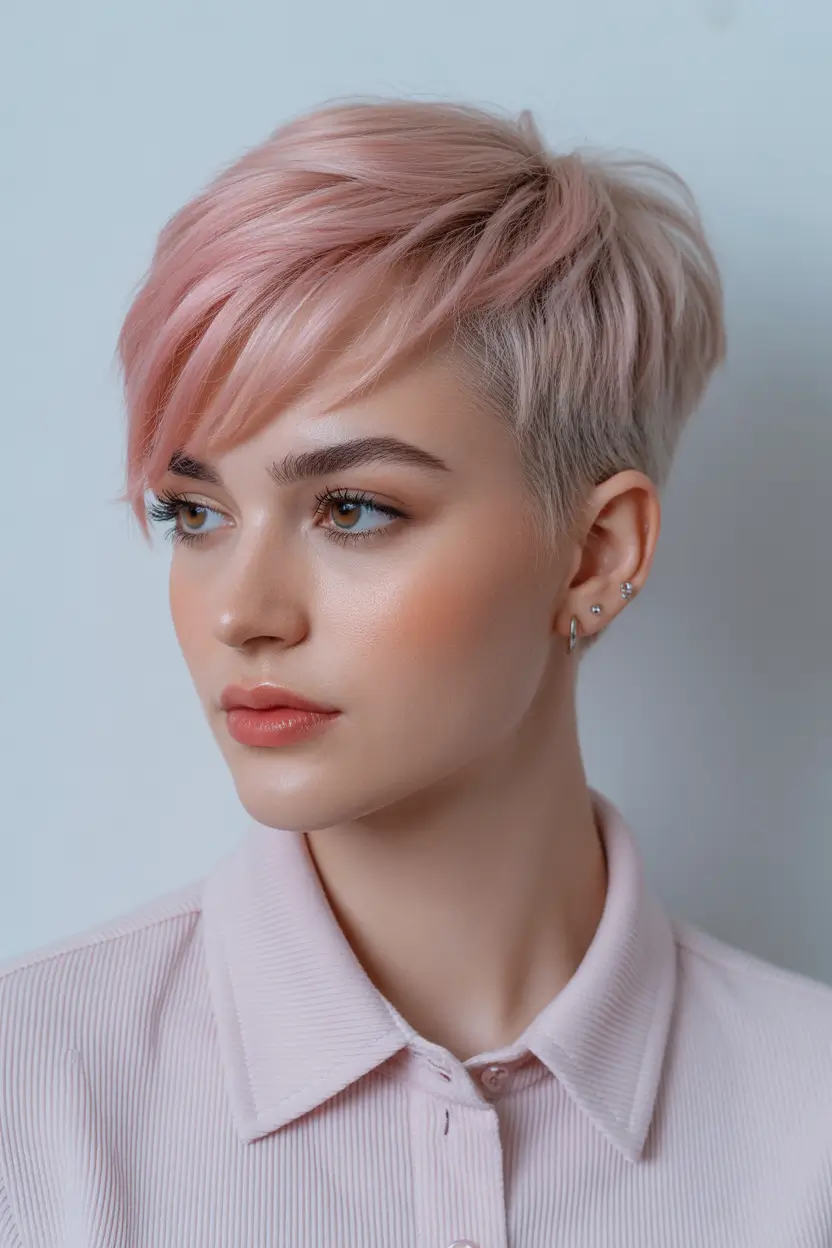spring haircuts 2026 Pastel Precision Pixie With Modern Edge