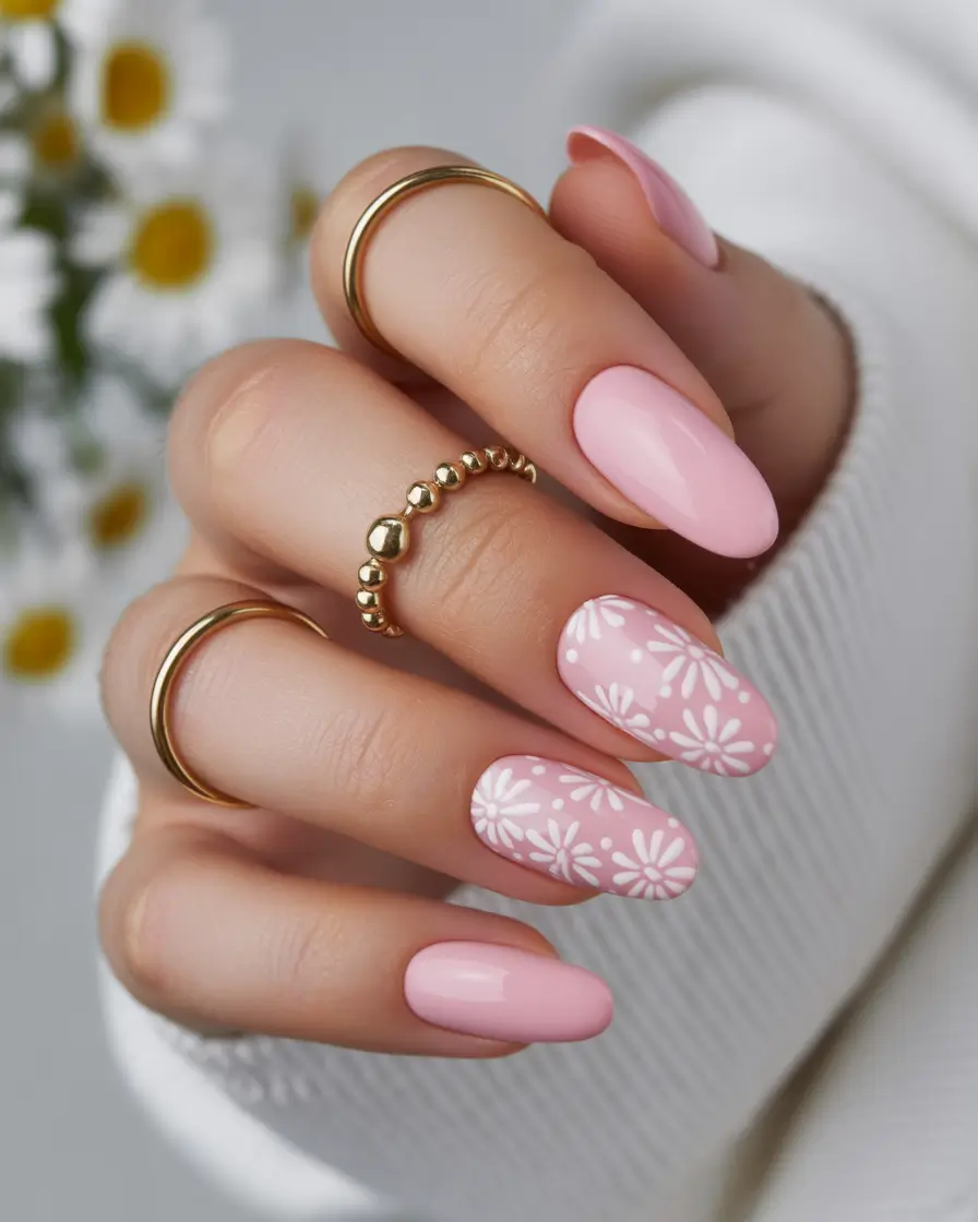 spring nail art Soft Daisy Pink Nails That Capture True Spring Romance