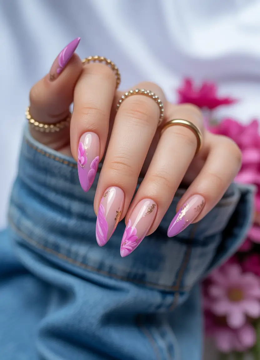 spring nail art Glossy Pink Petal Art with Elegant Spring Movement