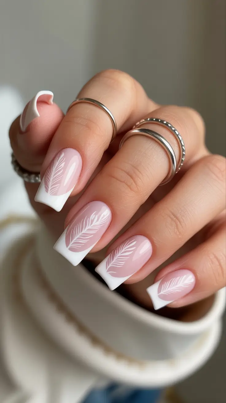 spring nail art Modern White Botanical French for Minimal Lovers
