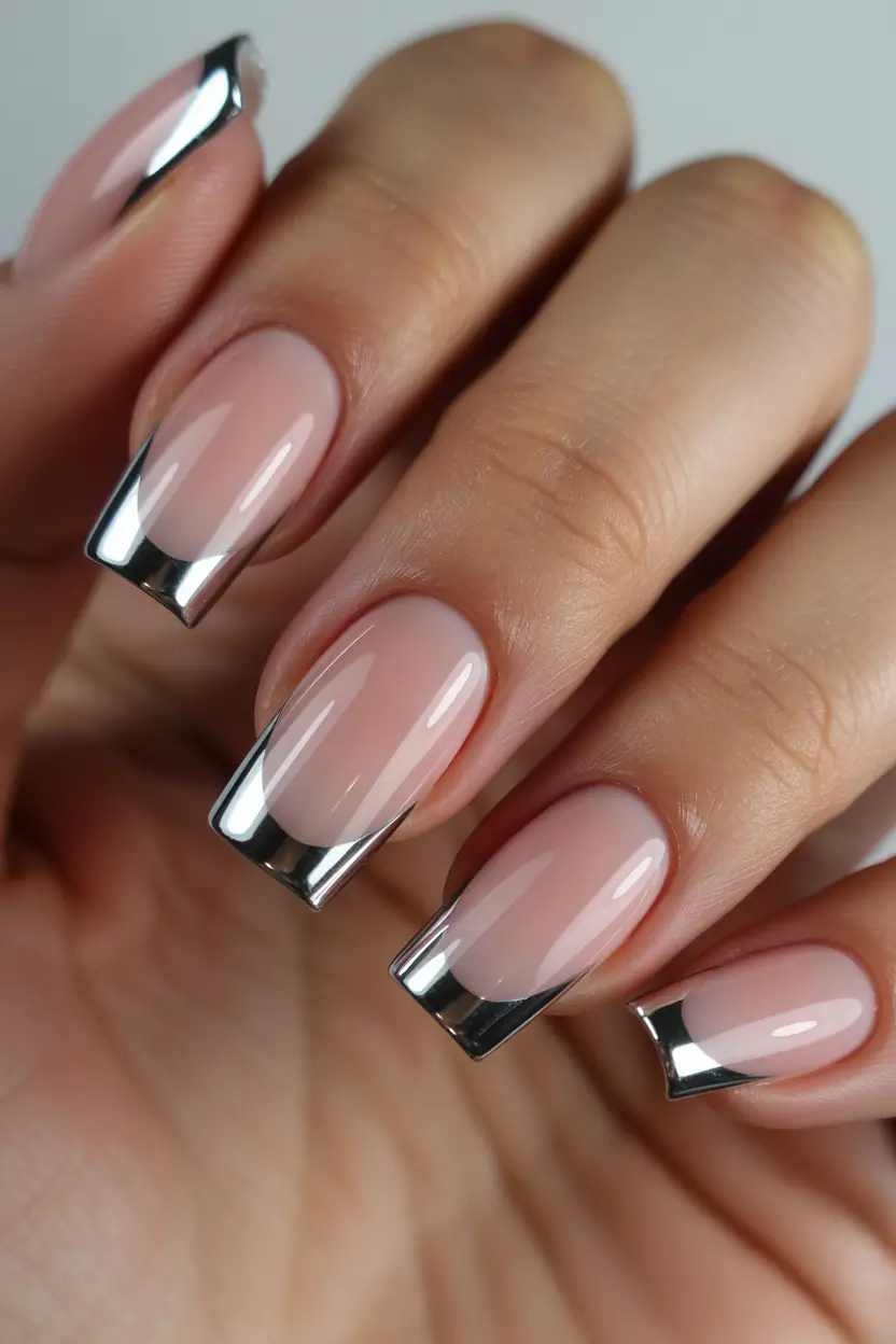 spring nail art Chrome French Elegance for a Modern Finish