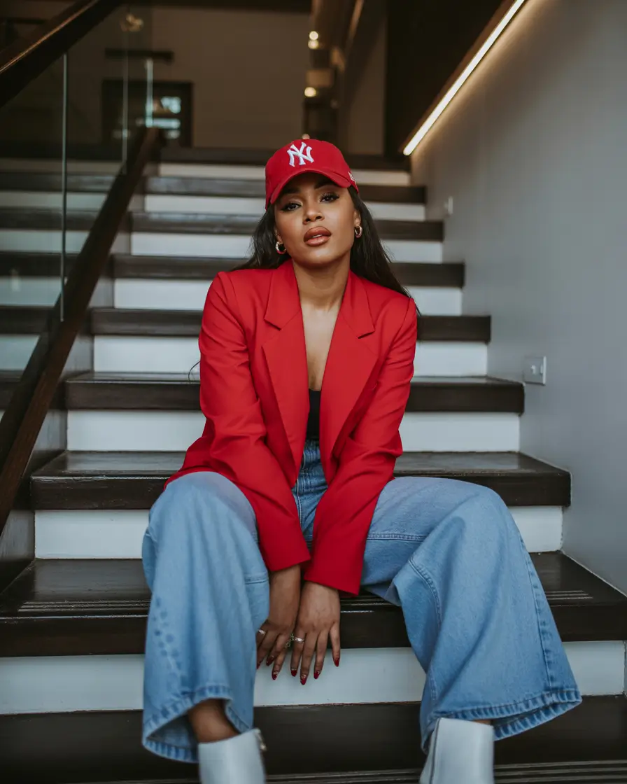 spring outfits black women Red Blazer and Denim for Cool-Girl Spring Street Style