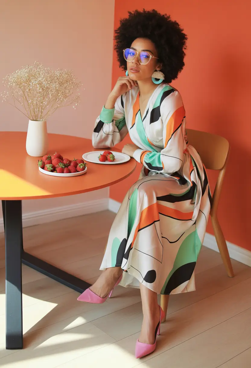 spring outfits black women Abstract Print Dress for a Bright, Artsy Spring Mood