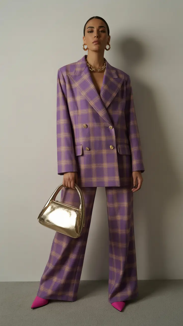 spring outfits black women Purple Plaid Suiting for a Bold 2026 Statement