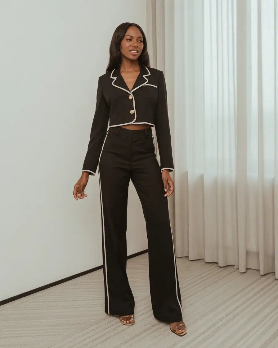 spring outfits black women Chic Contrast Piping That Feels Like Paris in Spring