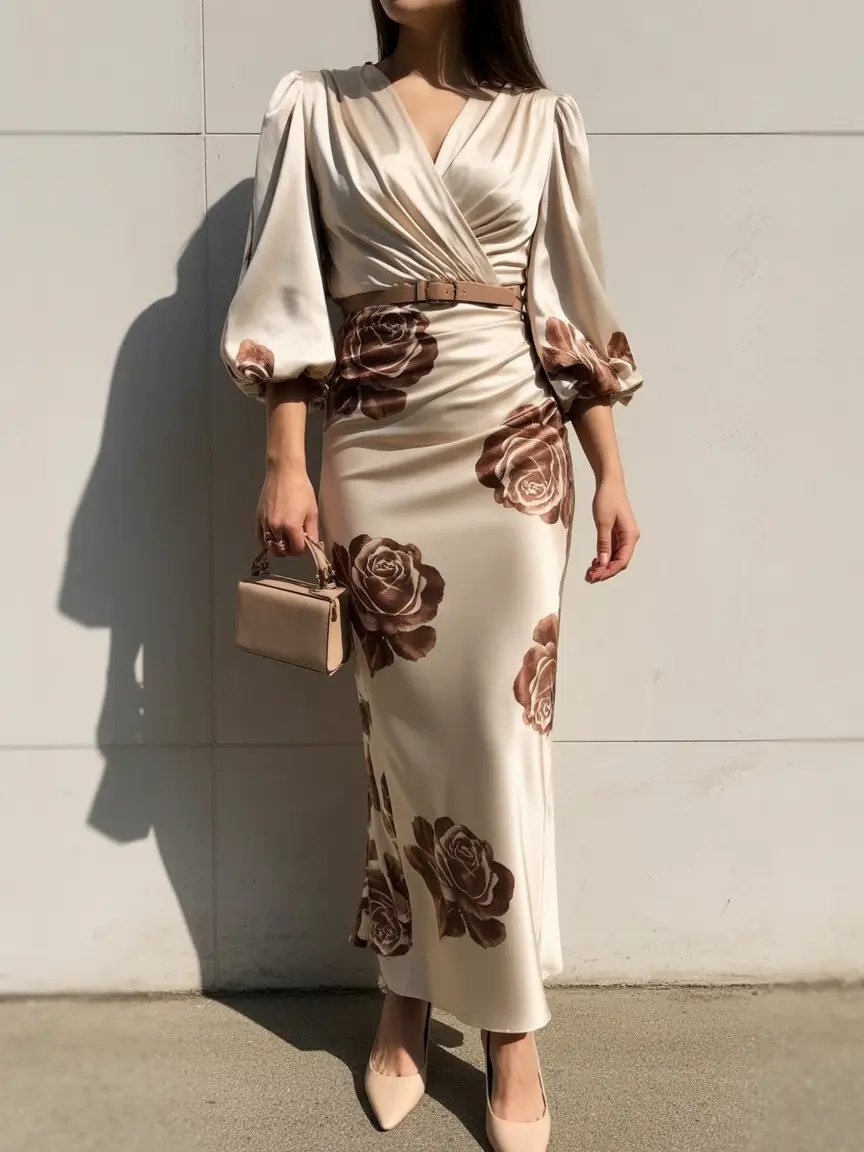 spring wedding guest outfit The Satin Floral Wrap Dress That Makes You Look Effortlessly Expensive