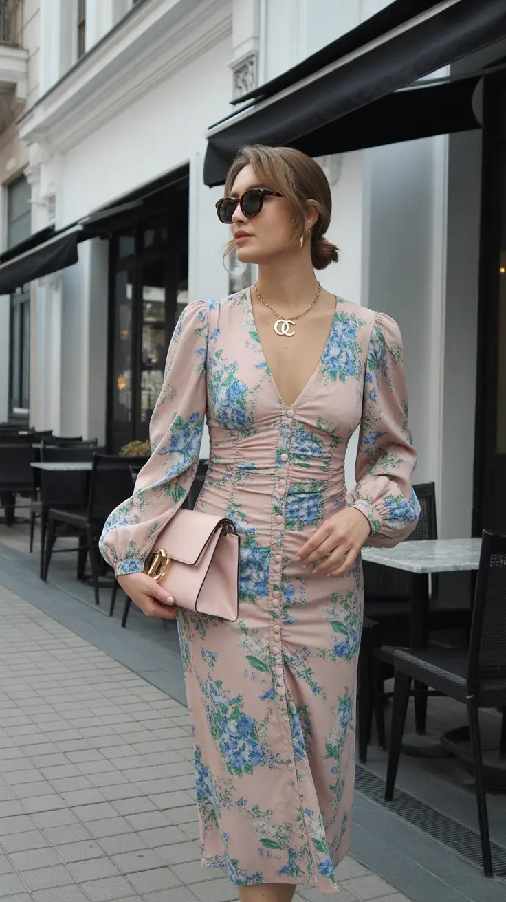 spring wedding guest outfit The Blush Floral Dress That Feels Like a Parisian Wedding Guest Fantasy