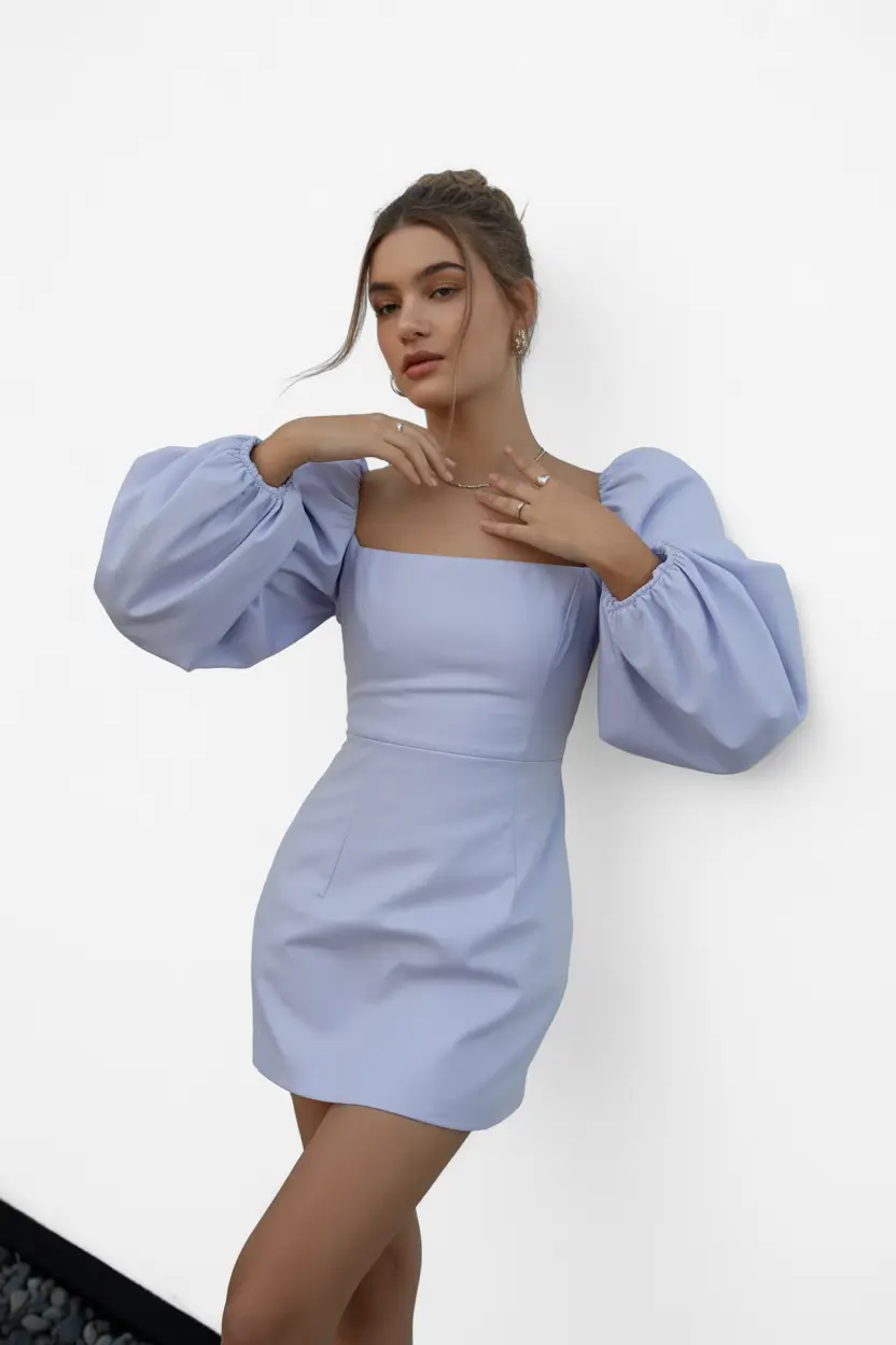spring wedding guest outfit The Powder-Blue Mini Dress That’s Flirty, Polished, and Surprisingly Wedding-Appropriate