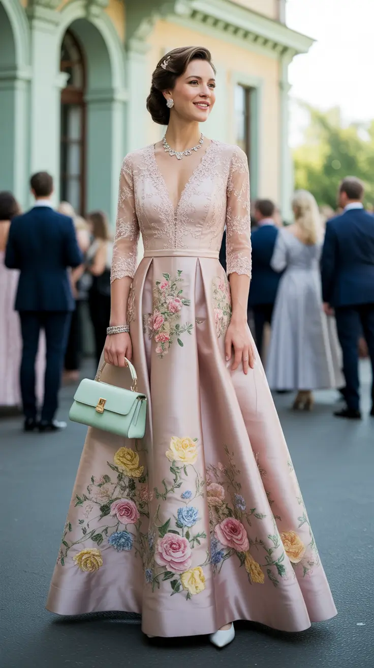 spring wedding guest outfit The Embroidered Rose Gown That Looks Like Couture Without Trying