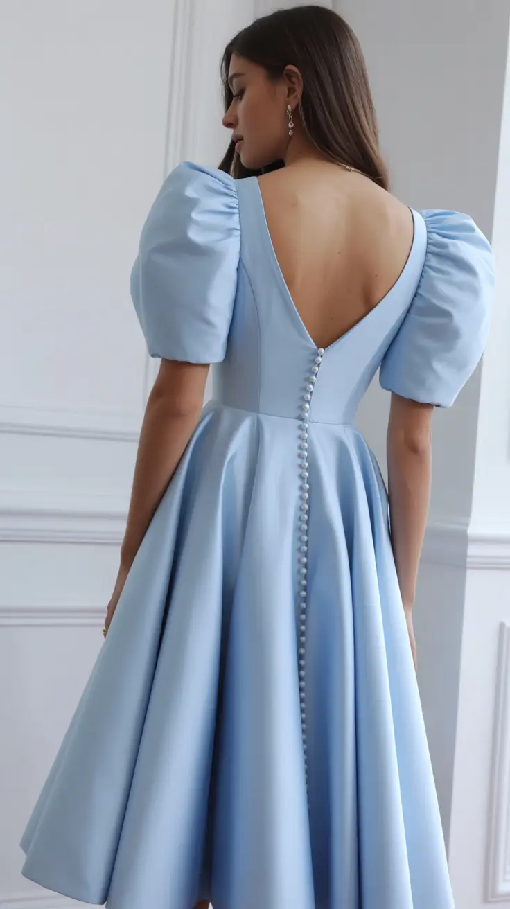 spring wedding guest outfit The Powder-Blue Puff Sleeve Dress That Feels Like Modern Royalty