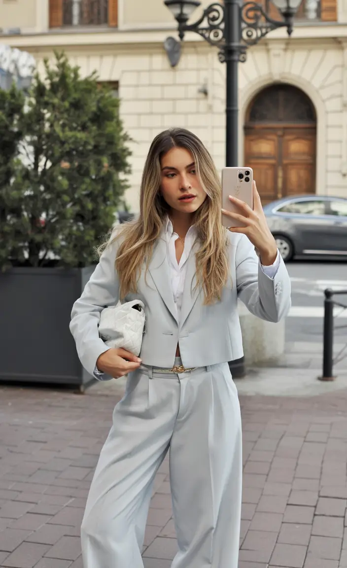 Spring Workwear Light Cropped Suit Sets for Casual City Spring Workwear
