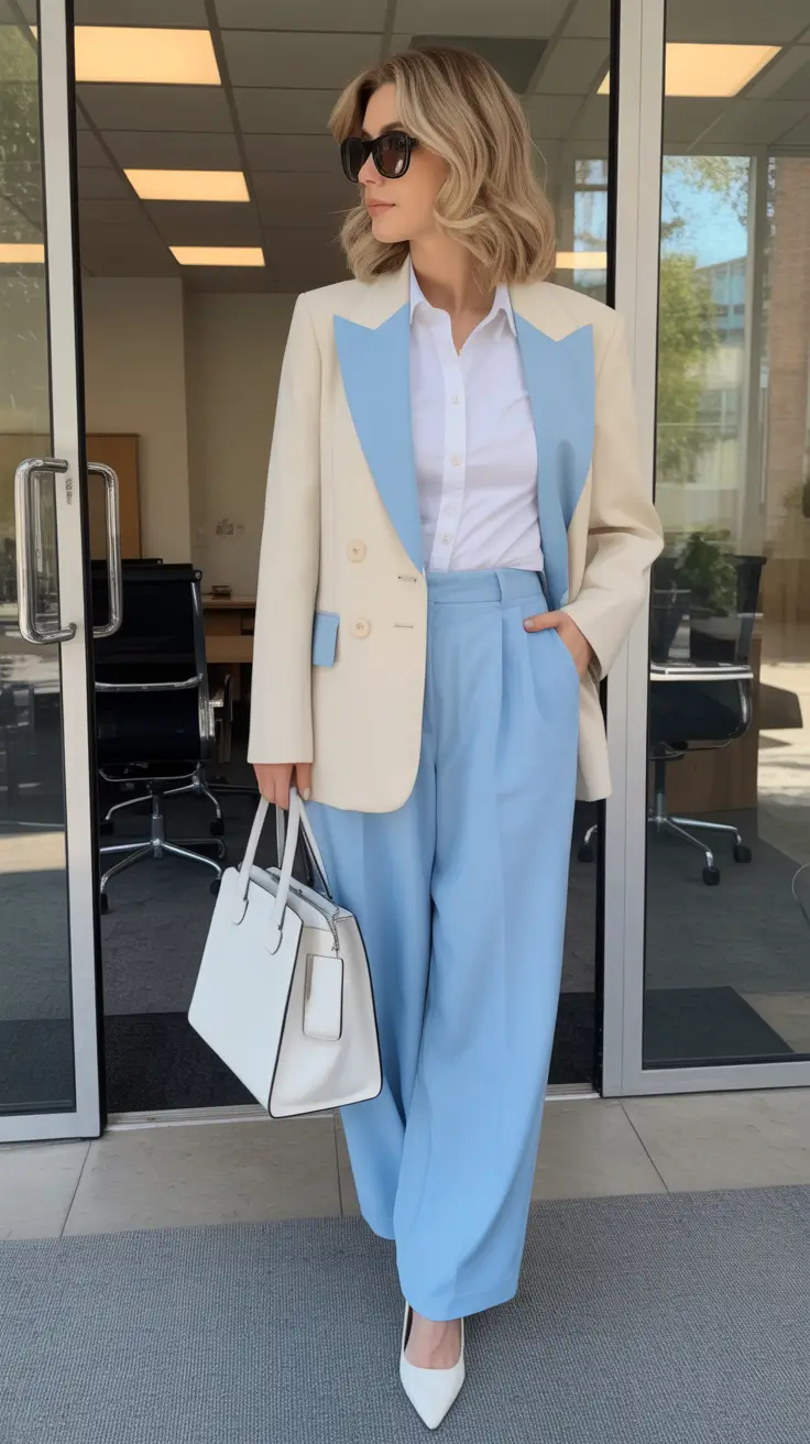 Spring Workwear Two-Tone Blazer Pairing for Bright Office Style Ideas