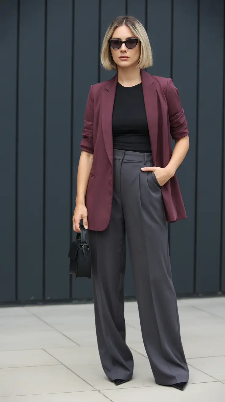 Spring Workwear Burgundy Blazer Layers for a Dark Feminine Spring Workwear Capsule