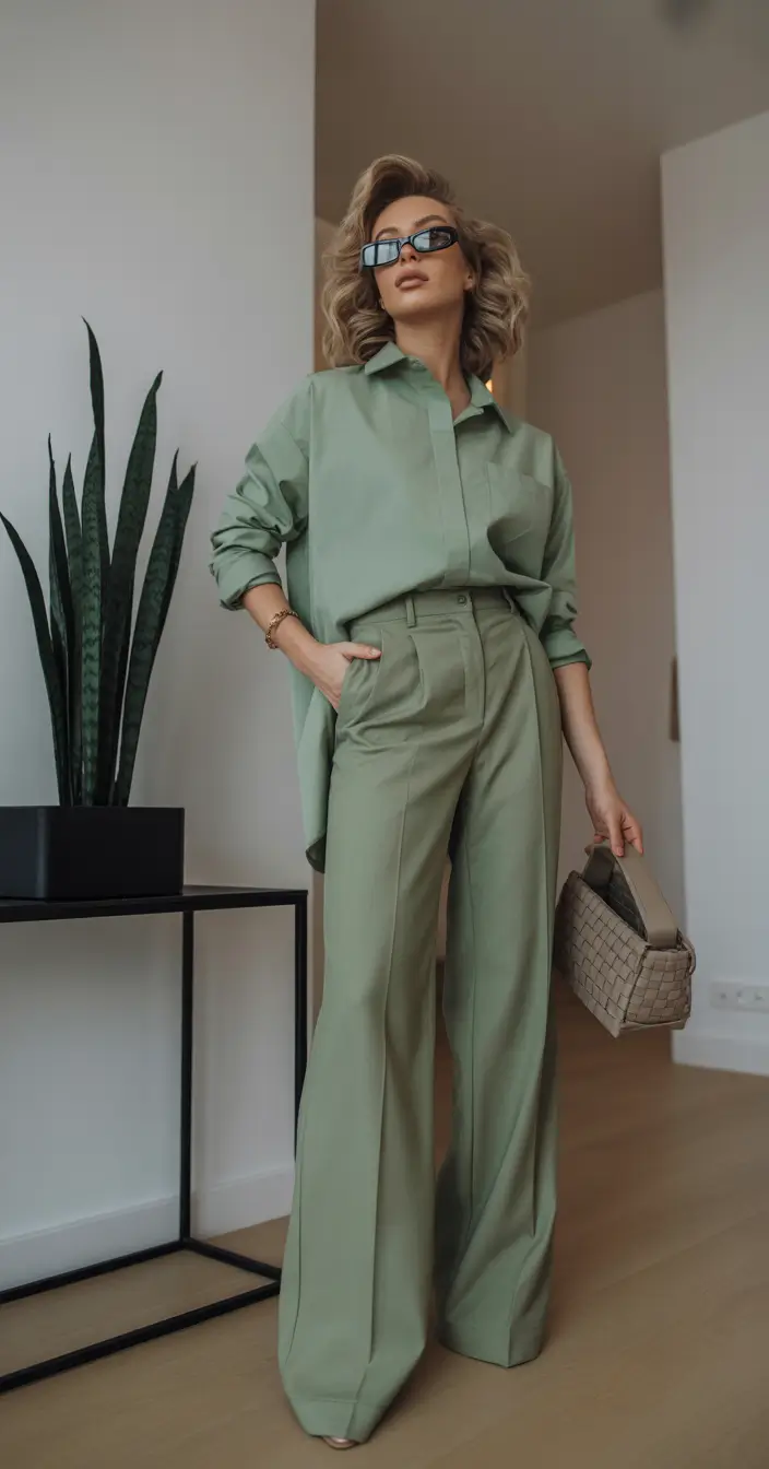 Spring Workwear Sage Green Monochrome Sets for Light and Modern Spring Workwear