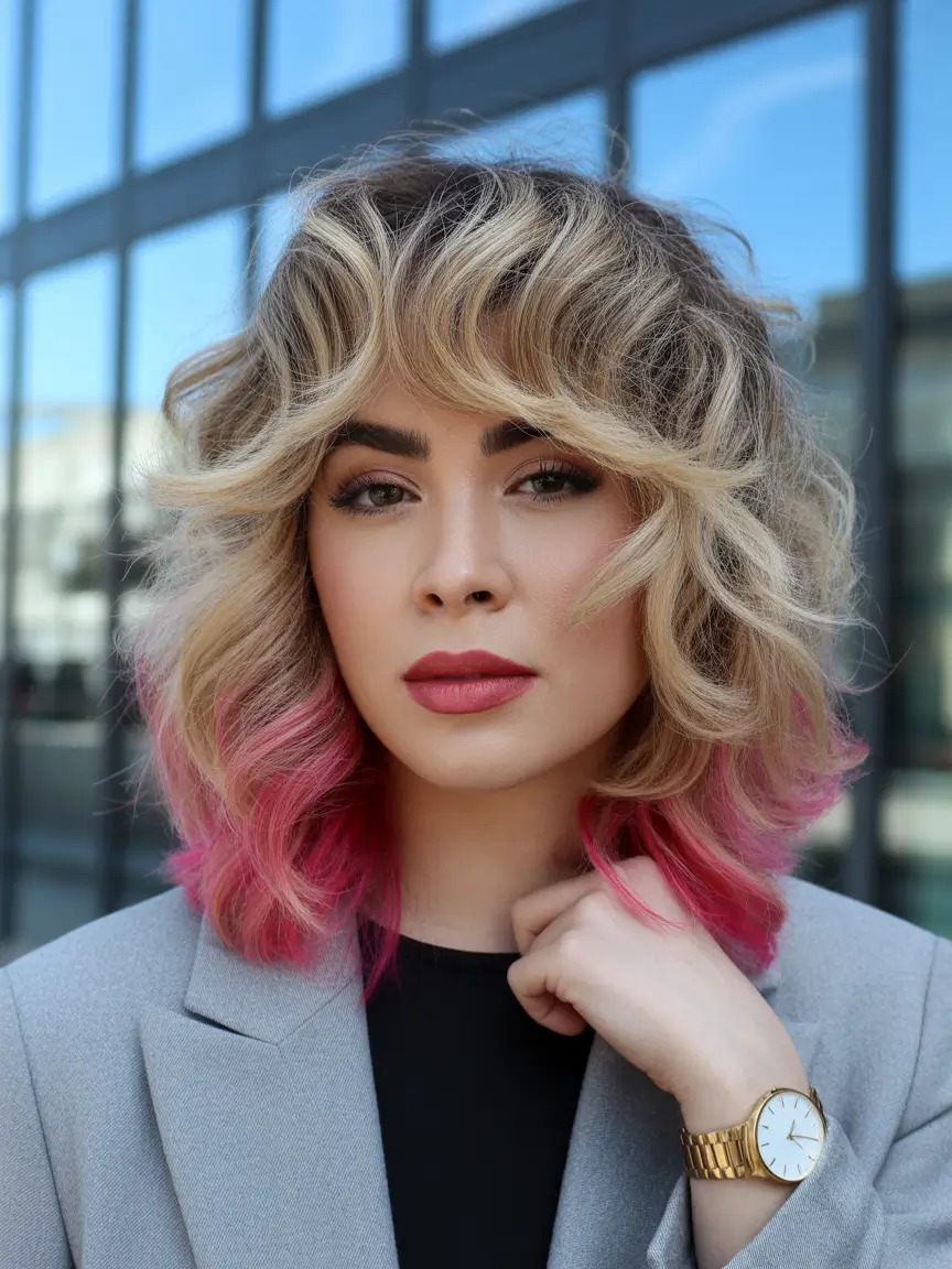 spring hair color for brown skin Blonde Volume With Pink Undertones