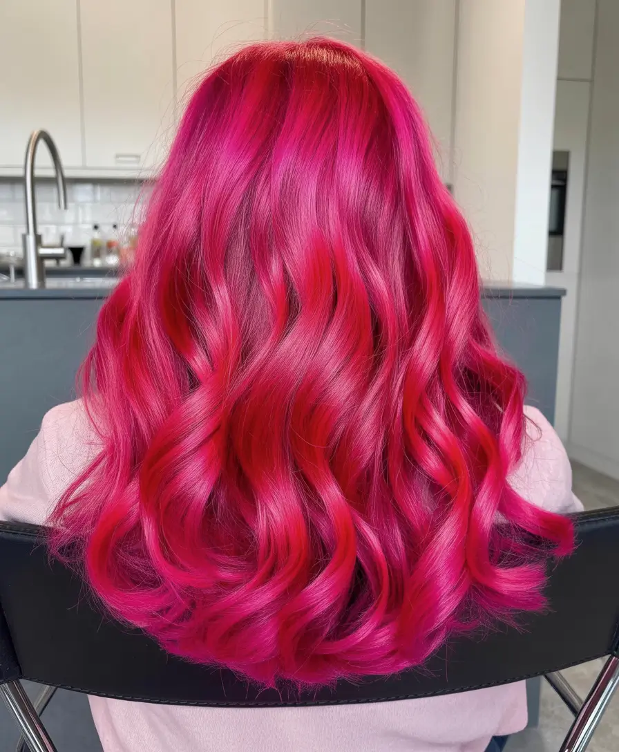 spring hair color for brown skin Hot Pink Waves With Glossy Pop Energy