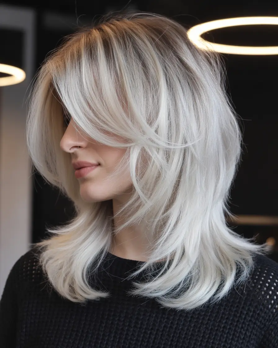 spring hair color for brown skin Cool Blonde Layers With Airy Volume