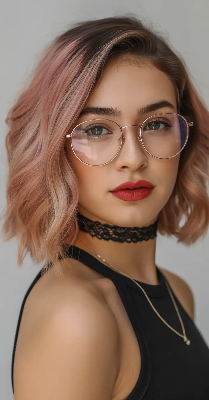spring hair color for brown skin Muted Rose Bob With Soft Academic Energy