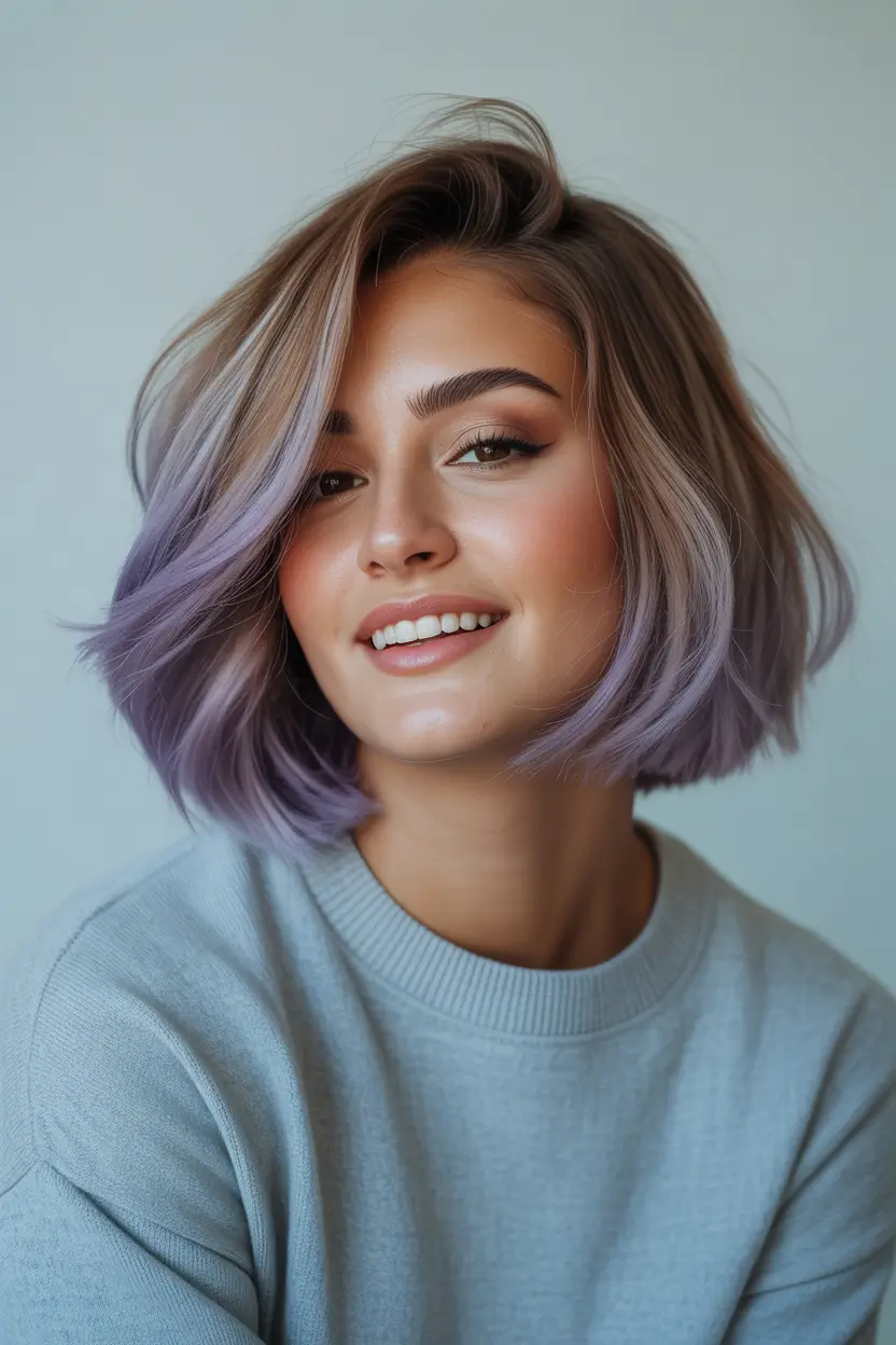 spring hair color for brown skin Lavender-Tipped Brunette With Easy Charm