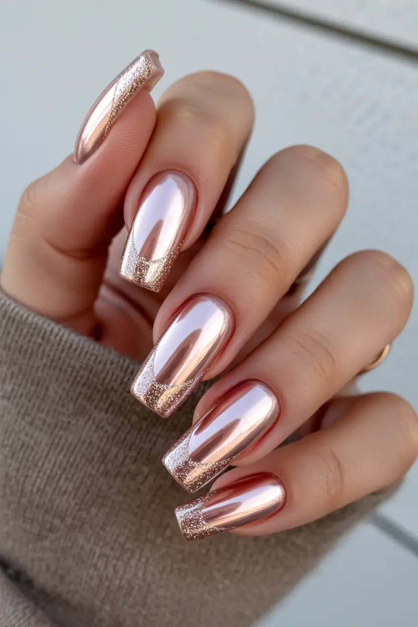 spring nails acrylic Rose Chrome French Tips for Modern Glam Spring Shine
