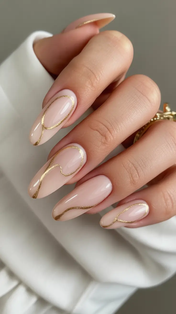 spring nails acrylic Minimal Gold Line Nails for Clean Girl Spring Aesthetic