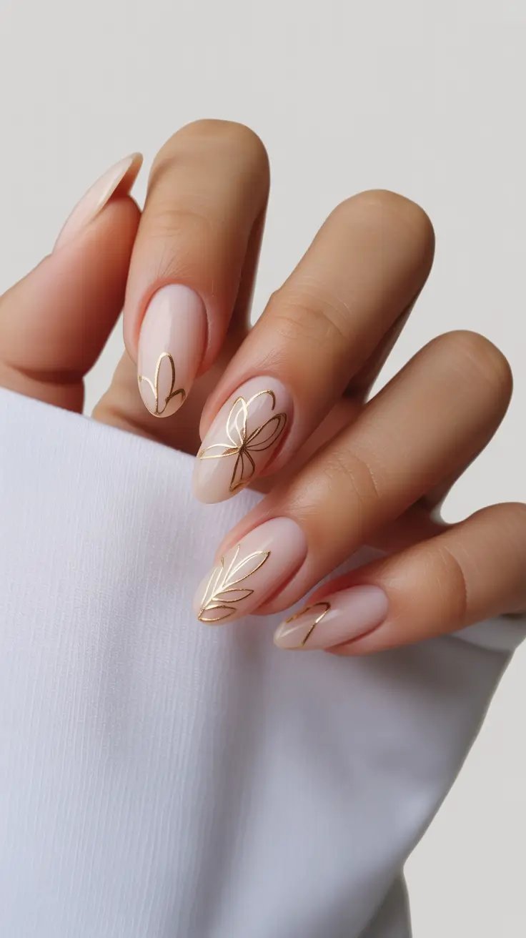 spring nails acrylic Delicate Gold Floral Nails for Romantic Spring Finish