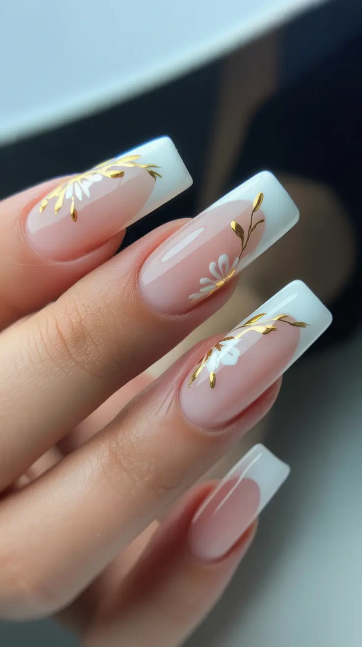 spring nails acrylic Classic Floral French Tips for Fresh Spring Femininity