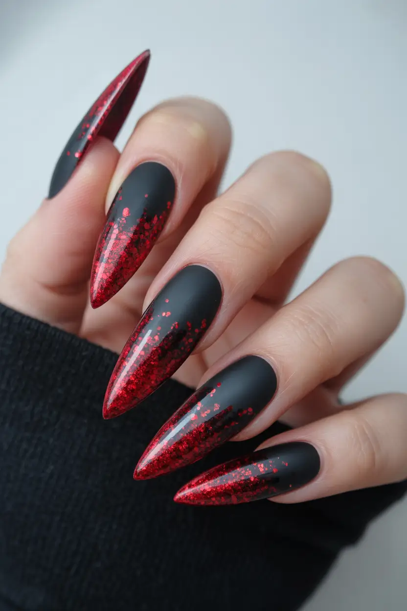 spring nails acrylic Matte Red Drama with Modern Edge