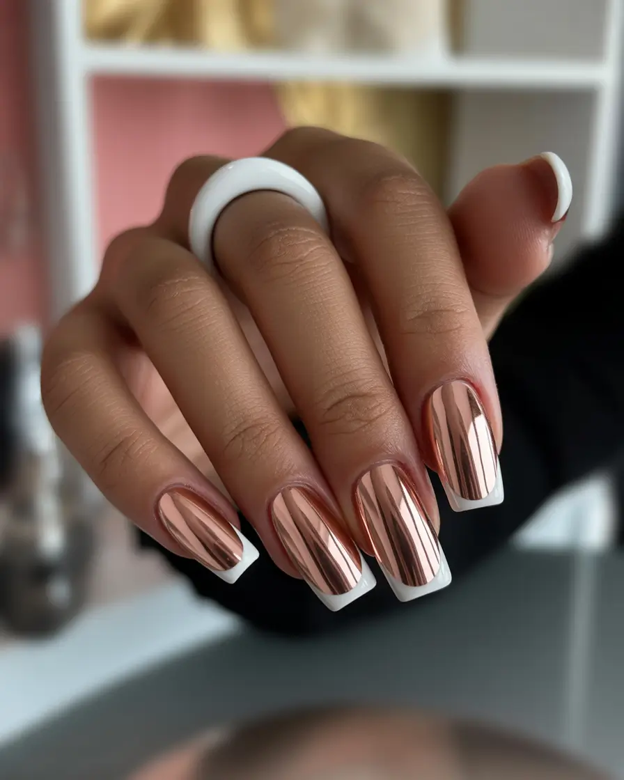 spring nails acrylic Rose Chrome Square Nails for High-Gloss Spring Glam
