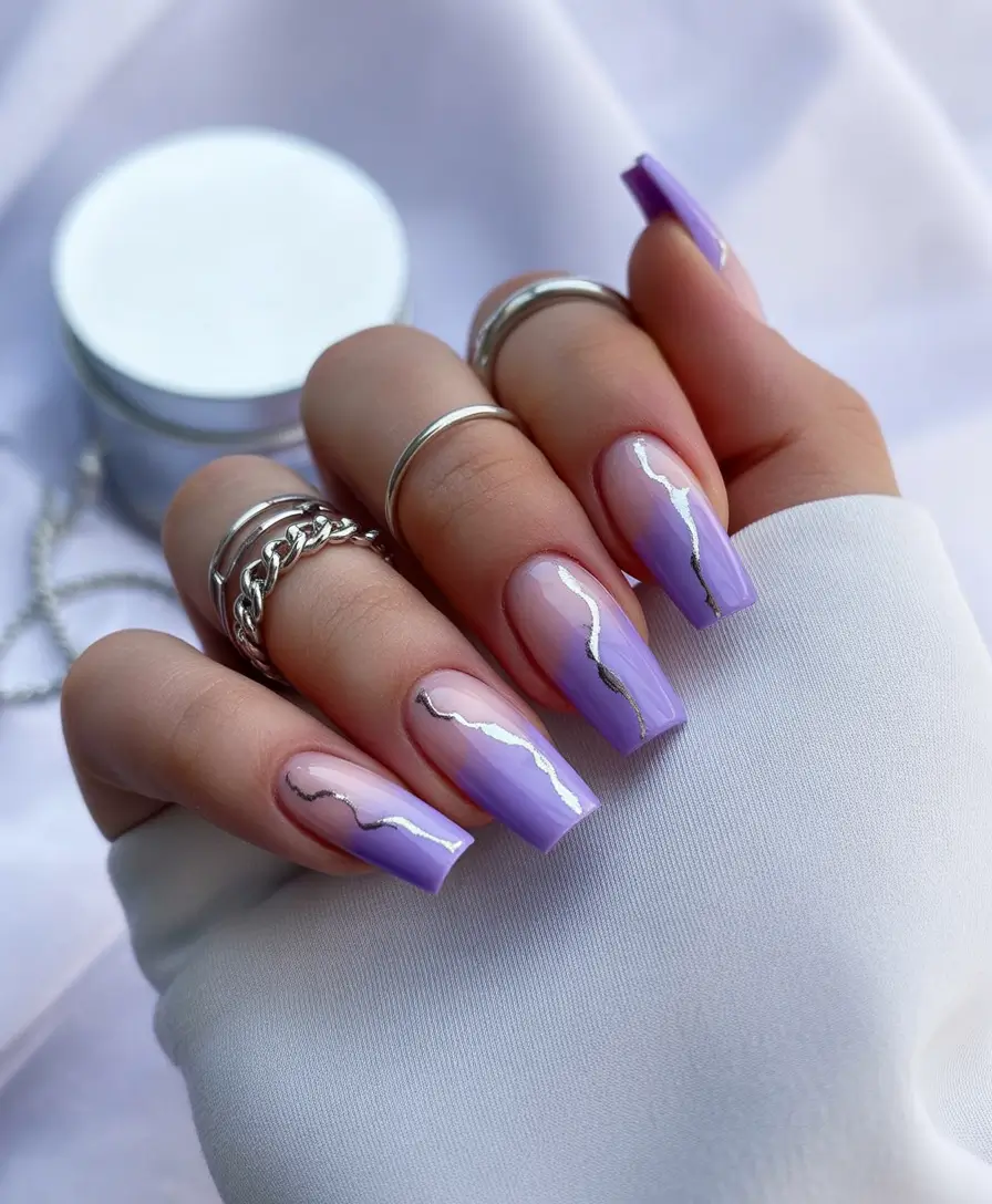 spring nails acrylic Lavender Marble Acrylic Nails for Fresh Spring Mood
