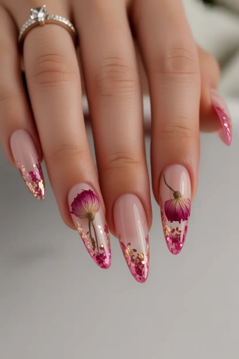 spring nails acrylic Romantic Floral Acrylic Nails with Spring Blossom Detail