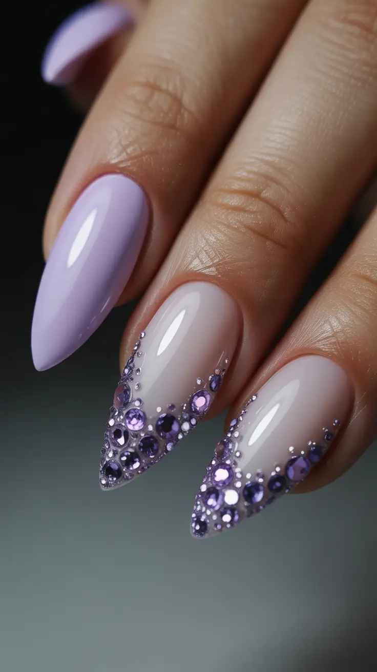 spring nails acrylic Lavender Crystal Accent Nails for Soft Glam Moments